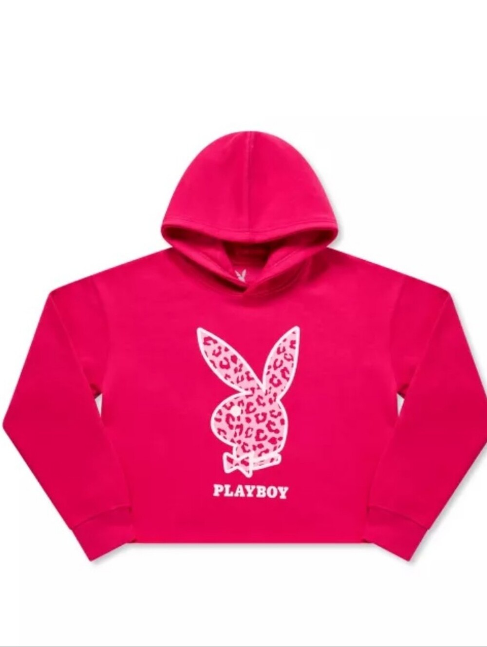 PLAYBOY Cheetah Print Rabbit Head Cropped Hoodie